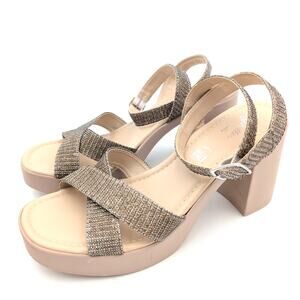 Seychelles Sand Castle Heel Sandal Shimmer Fabric Women's Size US10 EU41